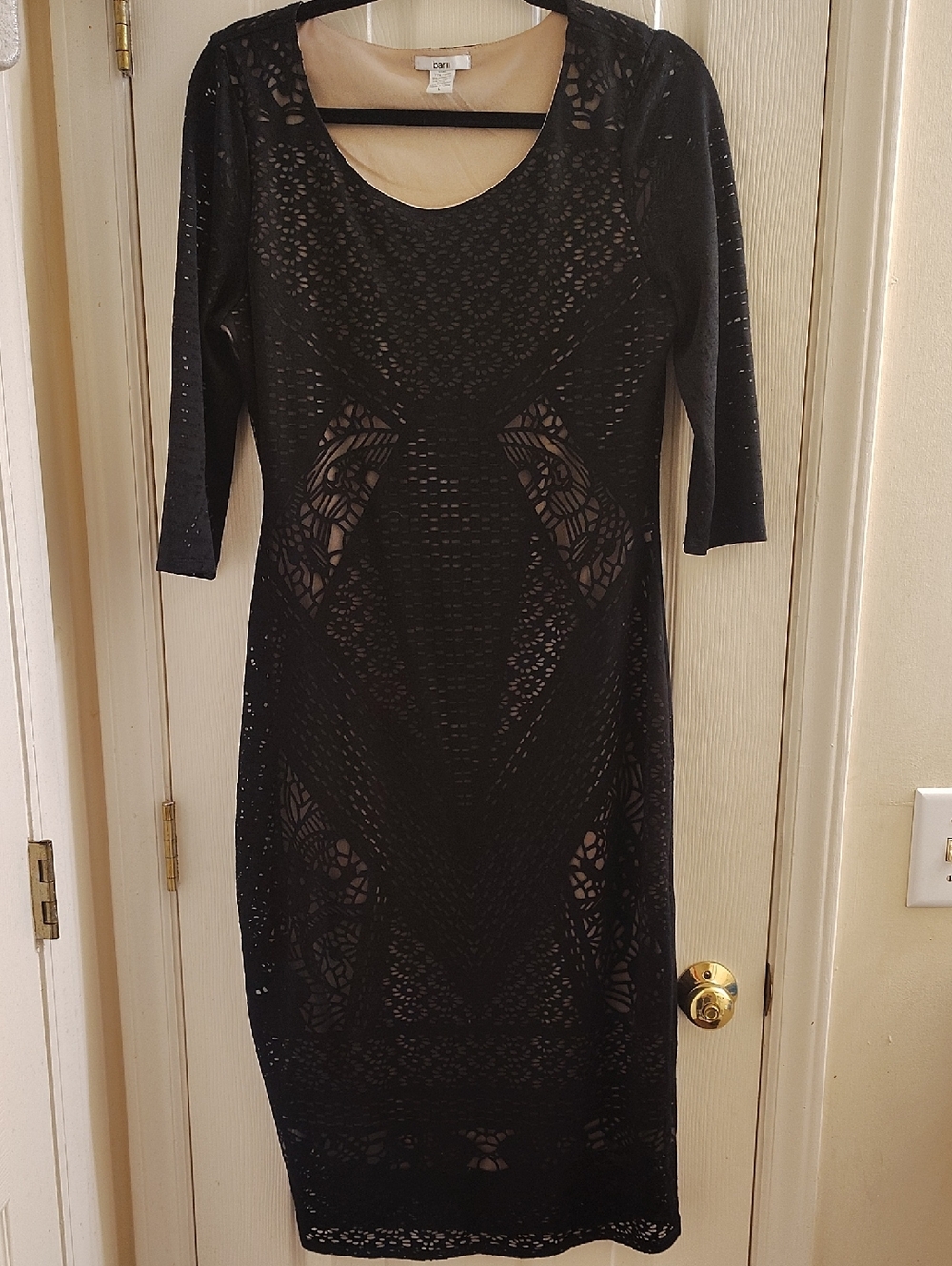 Bar III Black Lace Midi Dress with Nude Underlay